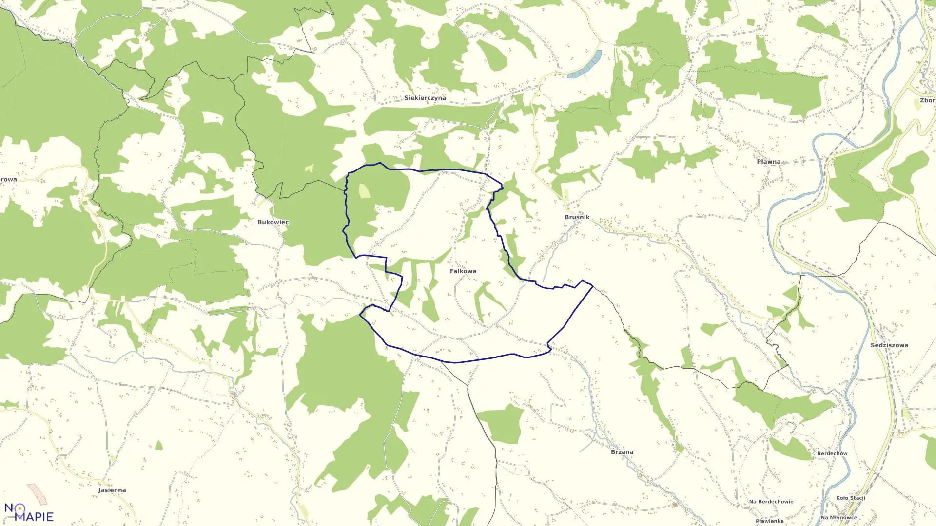 Mapa obrębu Falkowa w gminie Ciężkowice