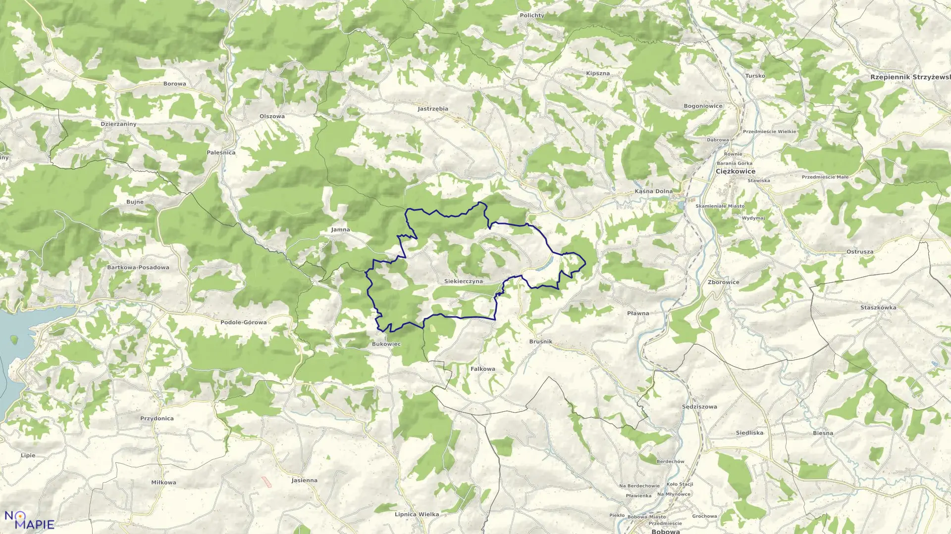 Mapa obrębu Siekierczyna w gminie Ciężkowice